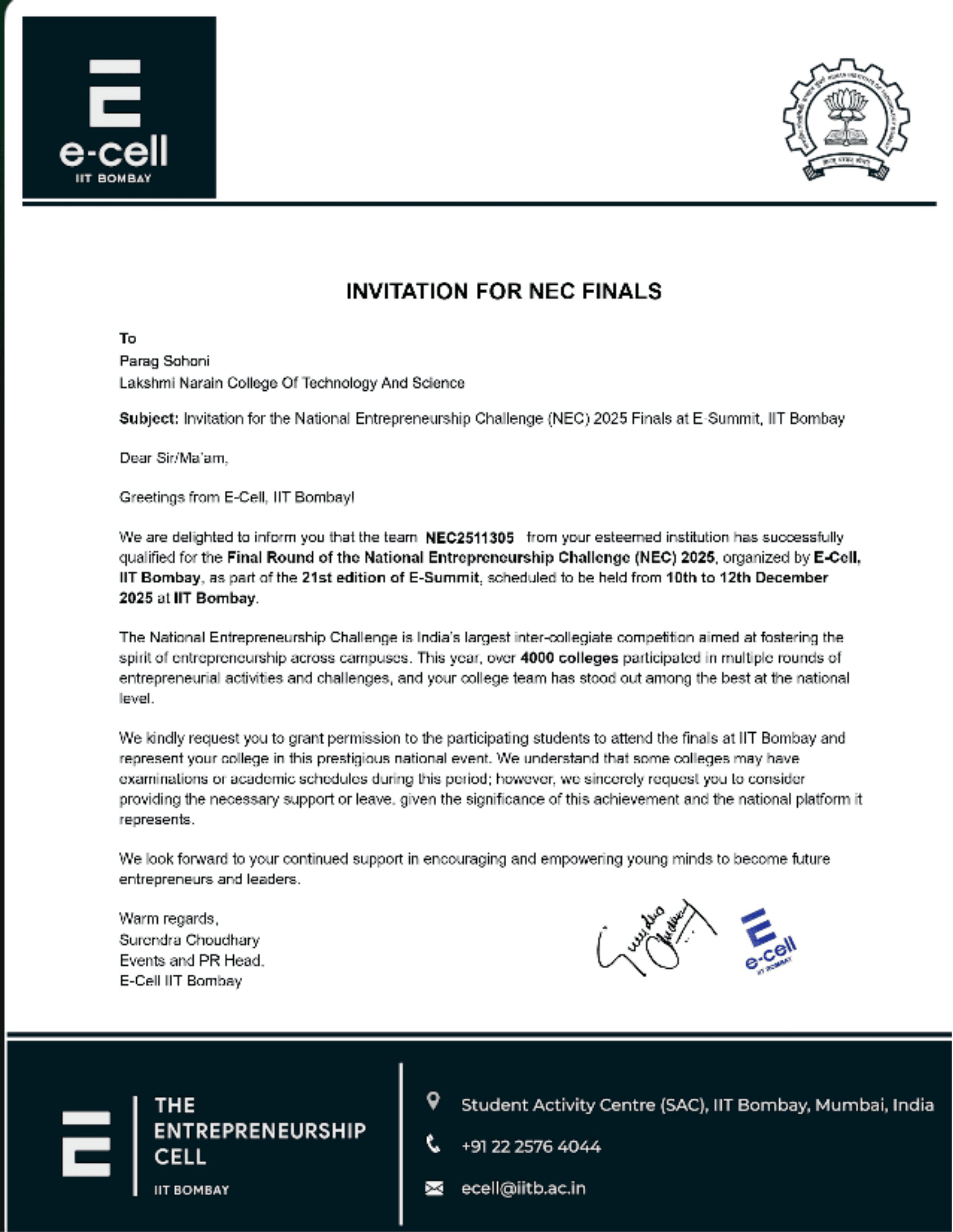 Rank 68 – IIT Bombay National Entrepreneurship Challenge 2025 gallery image 2