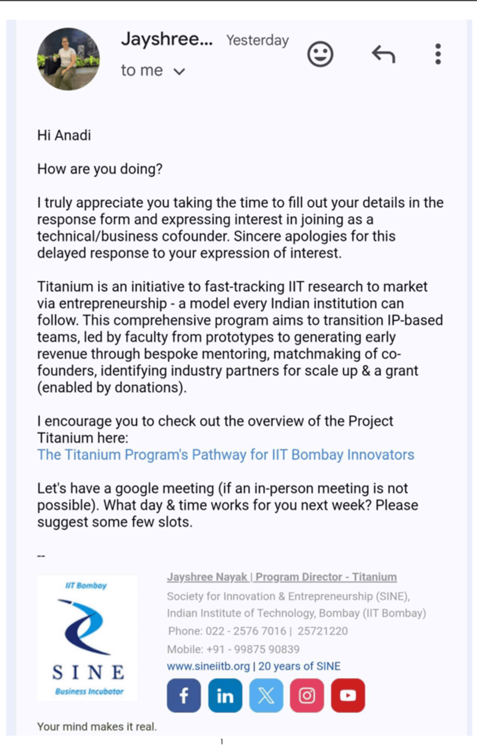 DEEPTECH Ventures – IIT Bombay Titanium Project Selection achievement